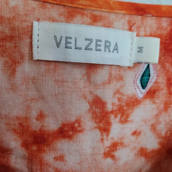 Velzera Anthropologie Tunic Dress Womens M Orange Cold Shoulder Bell Sleeve - Picture 7 of 10